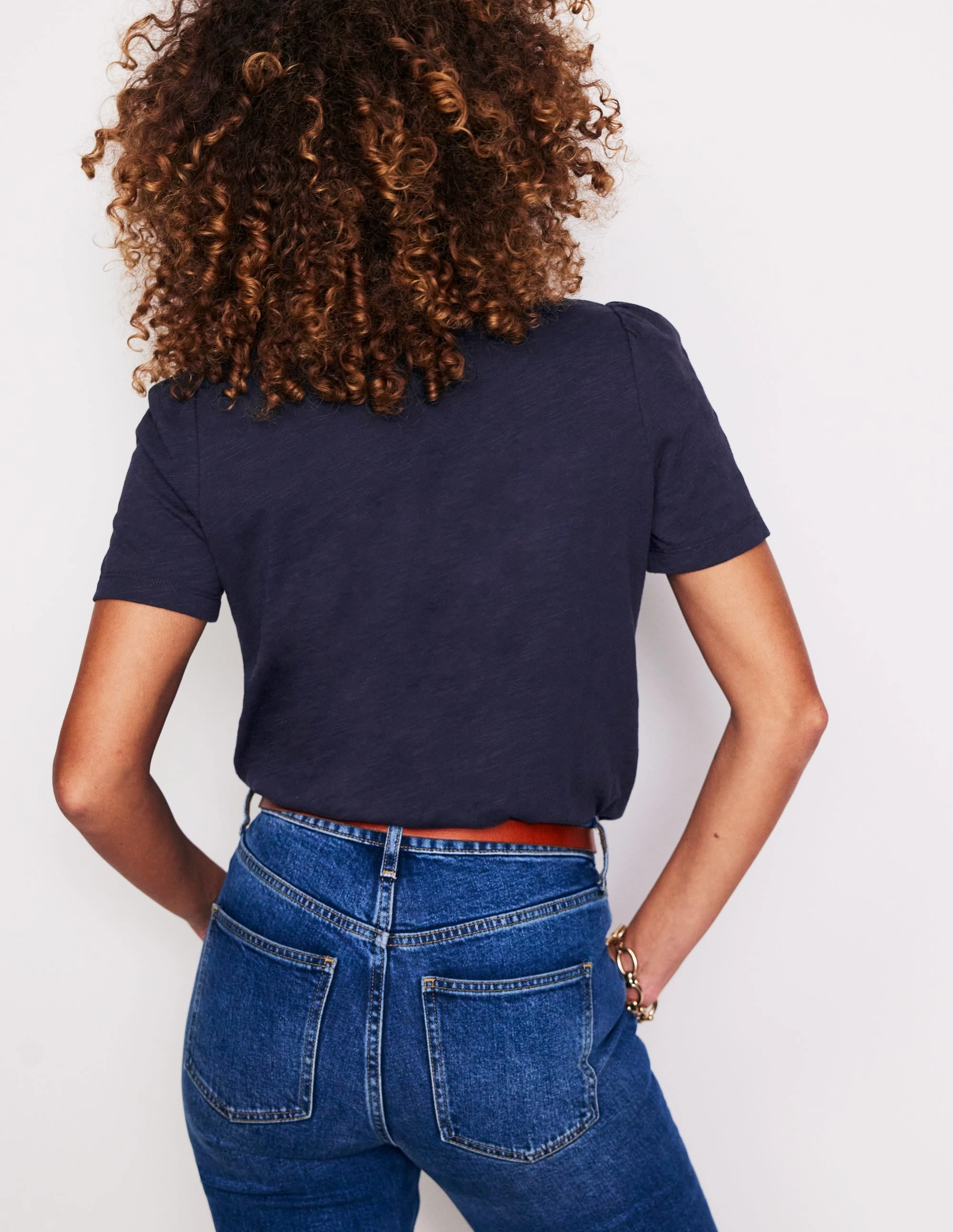 FadeResistantTechnology Noise Reducing Fabric Treatment Cotton Puff Sleeve T-Shirt-Navy