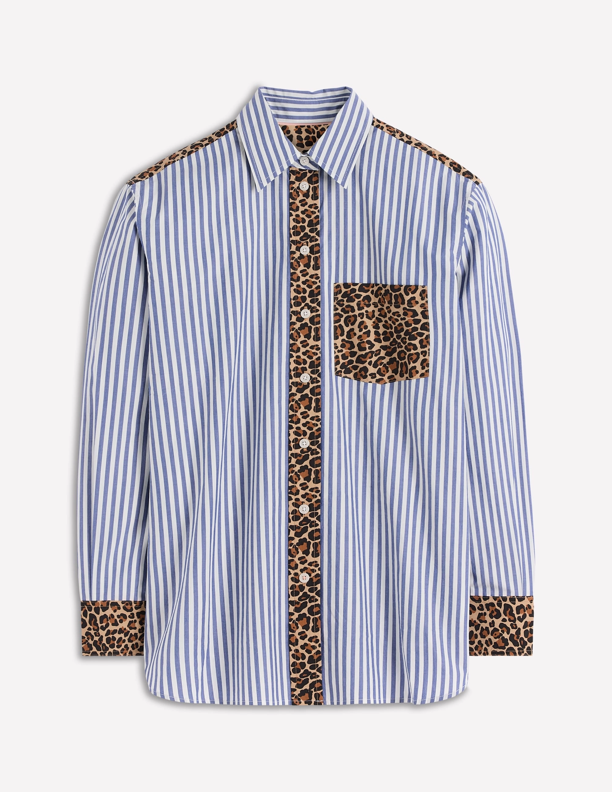 Sadie Relaxed Cotton Shirt-Blue Stripe, Cheetah Pop Hotch Classic Style Moisture Wicking Material