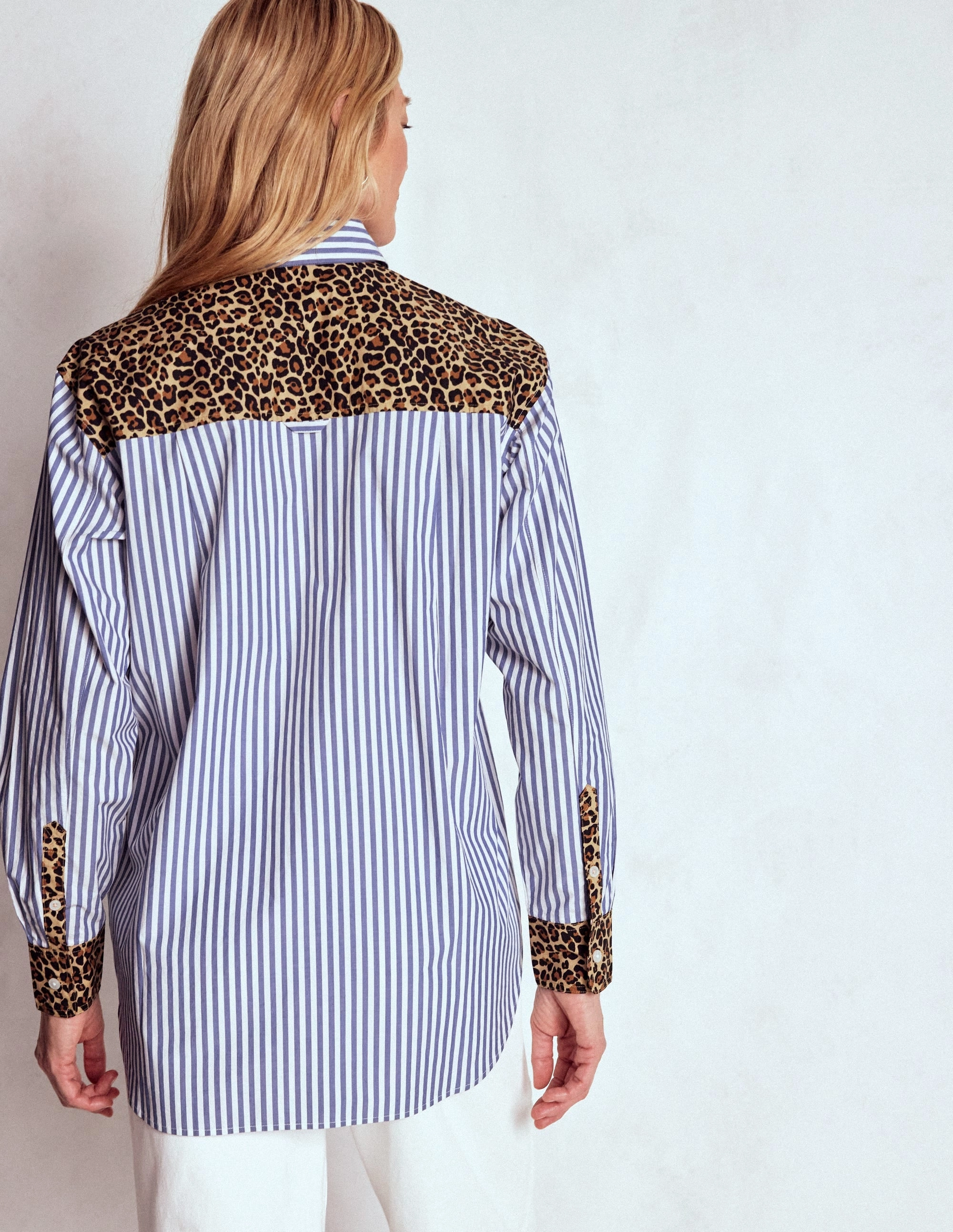 Sadie Relaxed Cotton Shirt-Blue Stripe, Cheetah Pop Hotch Comfy Design