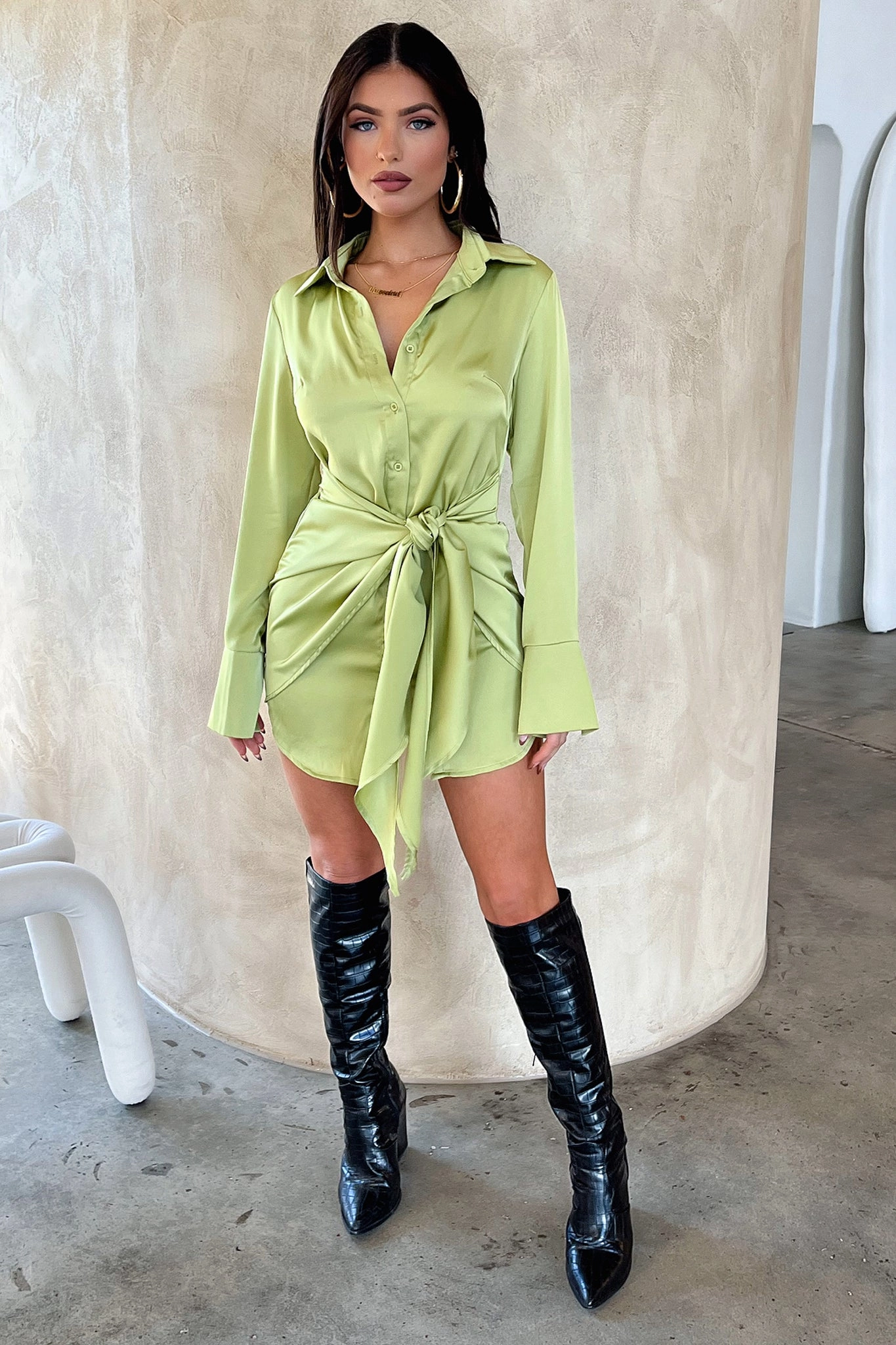Satin Glow All Day Look Alexa Dress - Green