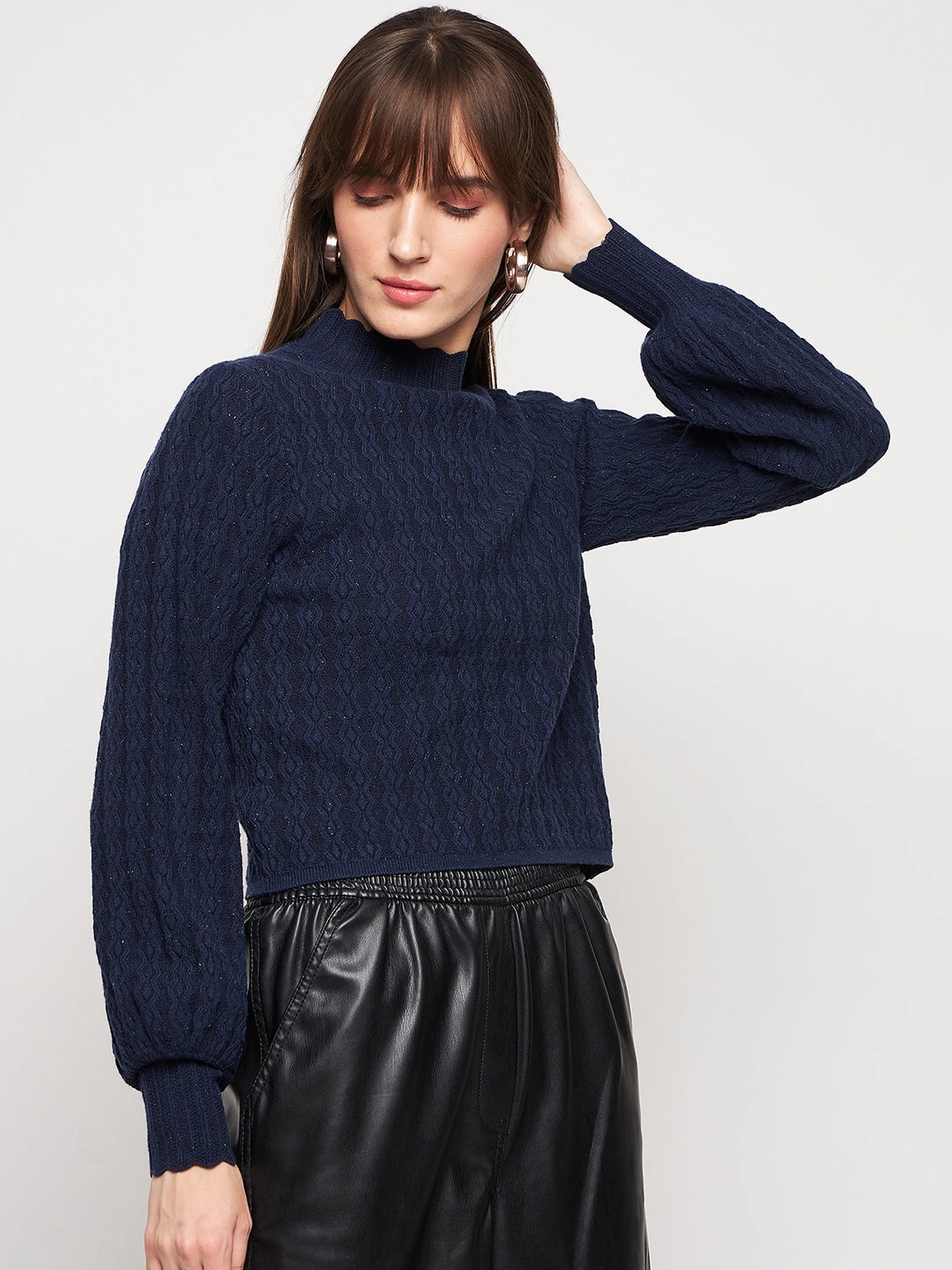 Breathable Wool Effortless Warmth Madame Navy Pull-On Sweater