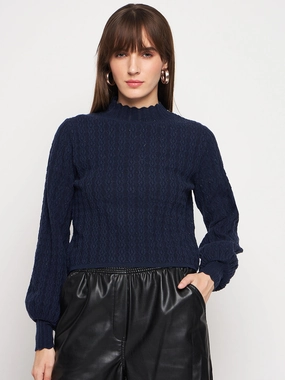 Madame Navy Pull-On Sweater Cozy Knit Fit