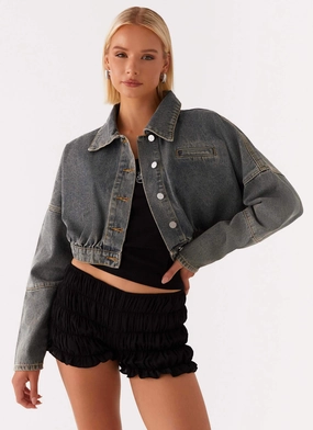 Lilith Boxy Denim Jacket - Vintage Wash Hollow Fiber Fill