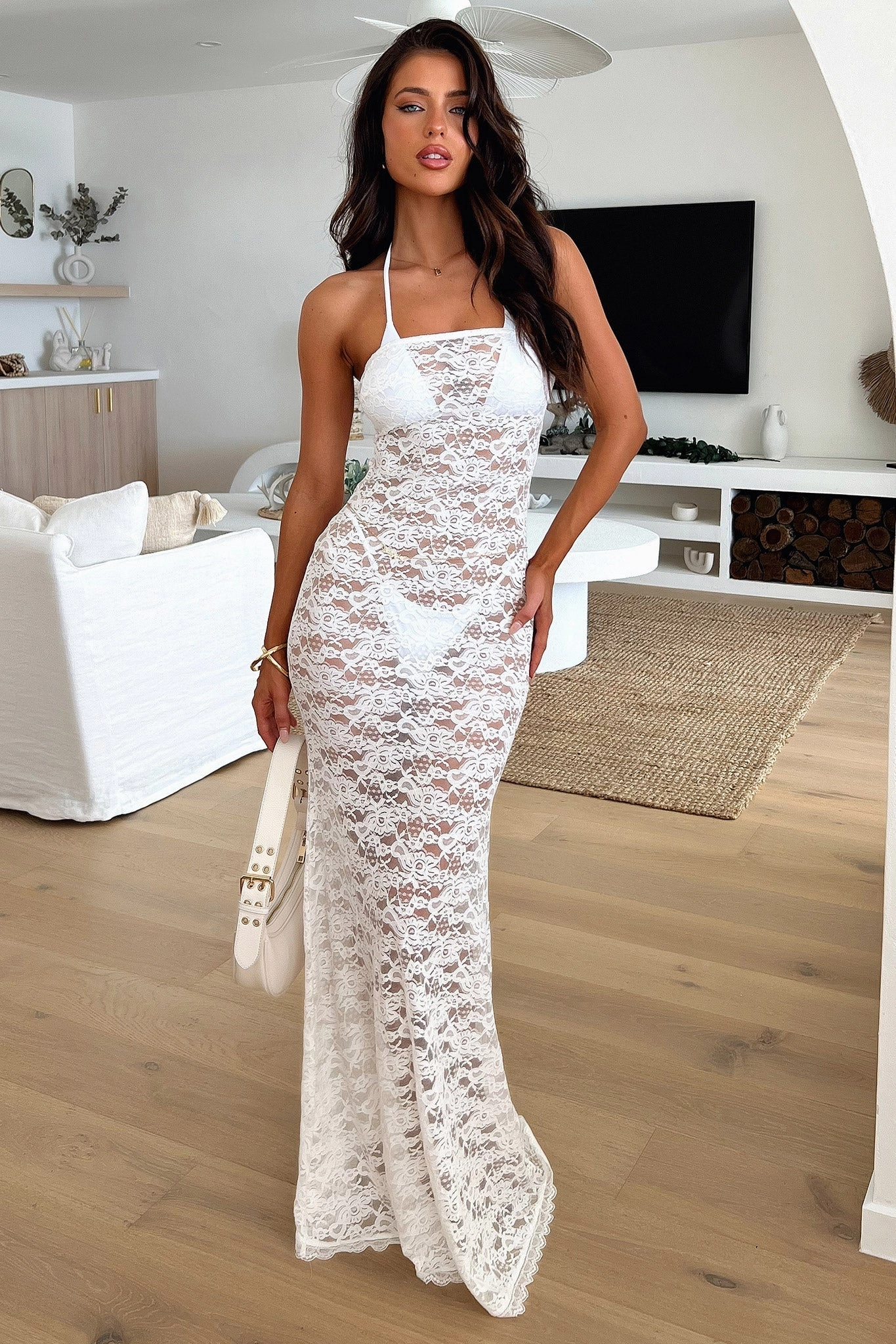 Rose Soft Edgy-Look Veradi Maxi Dress - White