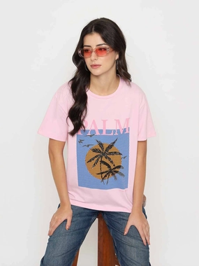 Sustainable Dye Process Madame Cotton Graphic Print Pink T-shirt