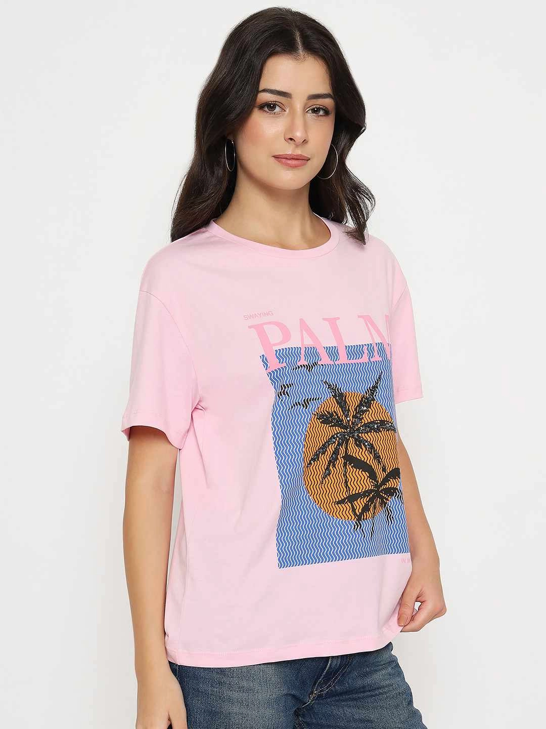 Madame Cotton Graphic Print Pink T-shirt Ethically Sourced Cotton