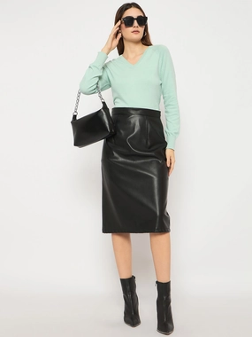 Madame V Neck Skinny Fit Mint Green Sweater Soft Performance High Neckline