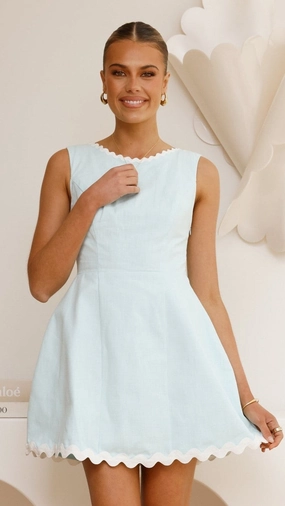 Front-Zip Aceline Mini Dress - Blue/White