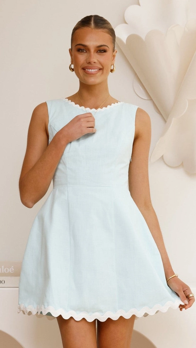 Front-Zip Aceline Mini Dress - Blue/White