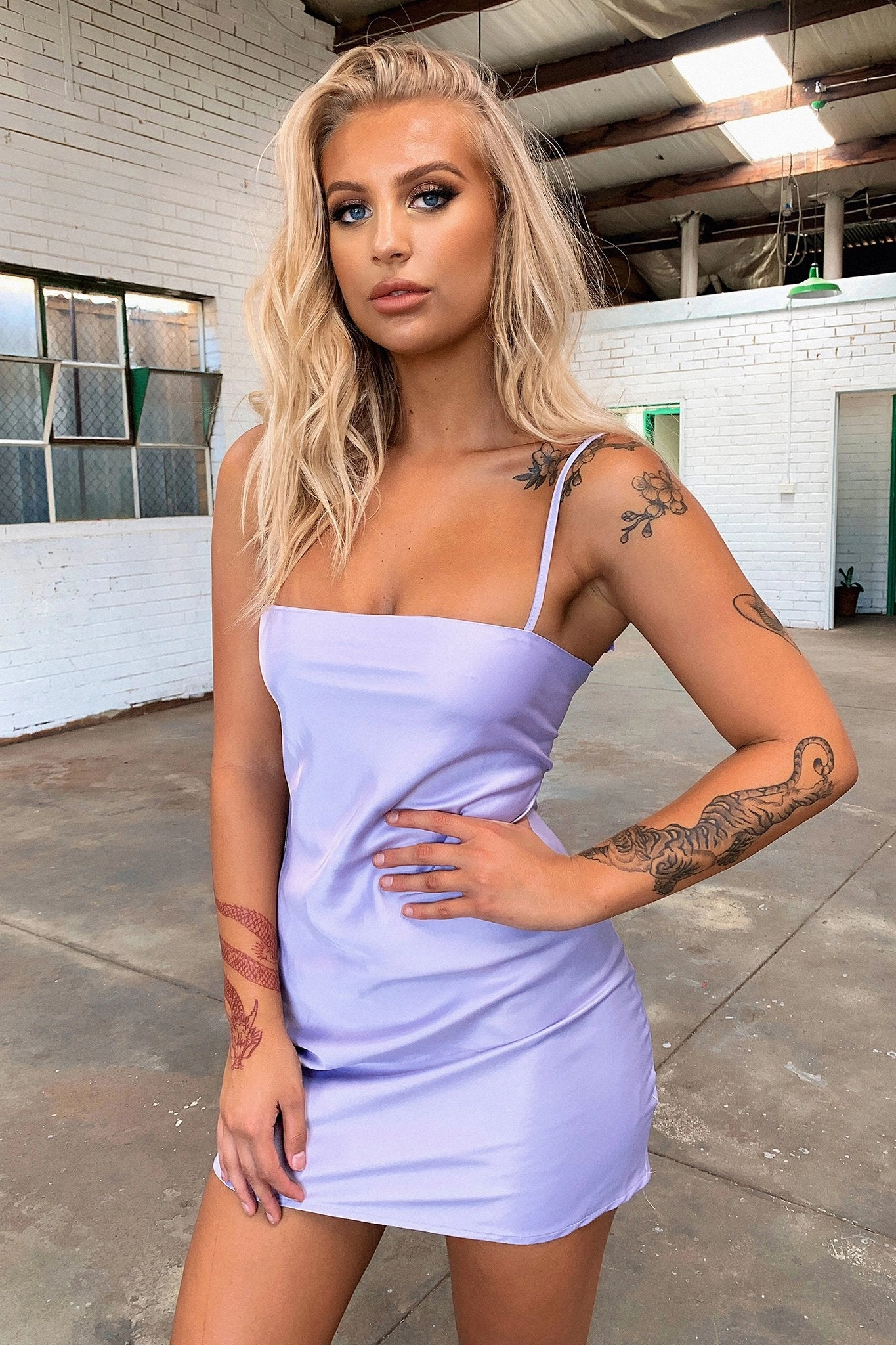 Soft Appearance Addison Satin Mini Dress - Lilac