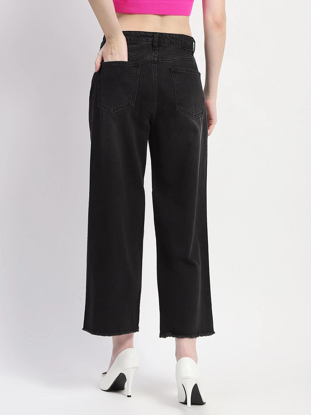 Madame Frayed Hem Black Flared Denim Travel Outfit Evening Stroll Minimalist Unisex Outfit