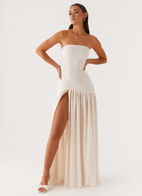 Eden Strapless Maxi Dress - Ivory Color-Blocked Romantic Hour