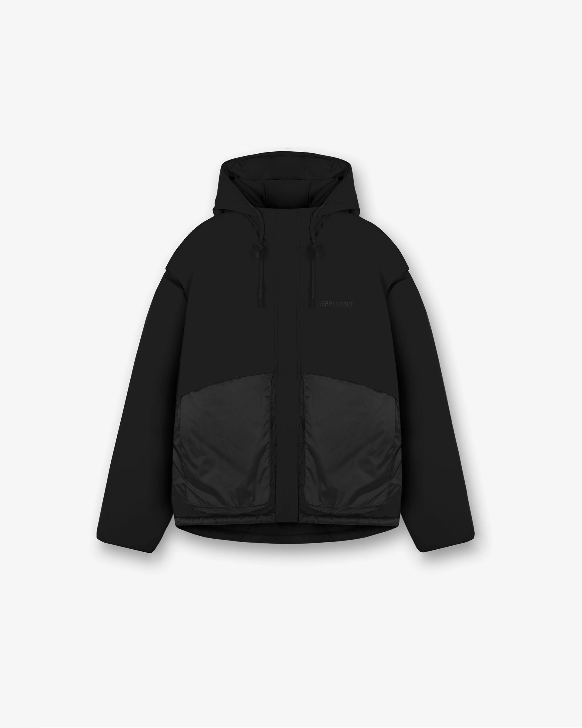 Anti Pilling Technology Layered Hooded Puffer - Jet Black