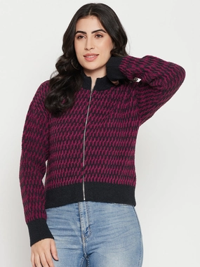 Layered Warmth Madame Printed Dark Purple Sweater