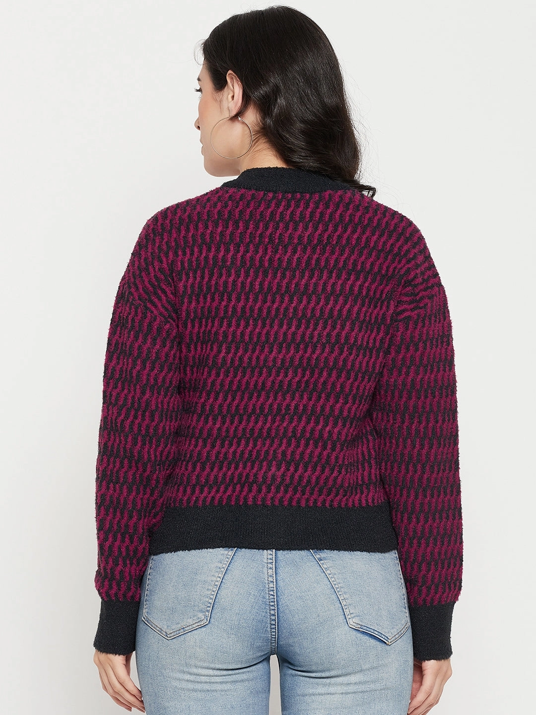 Madame Printed Dark Purple Sweater Casual Layers