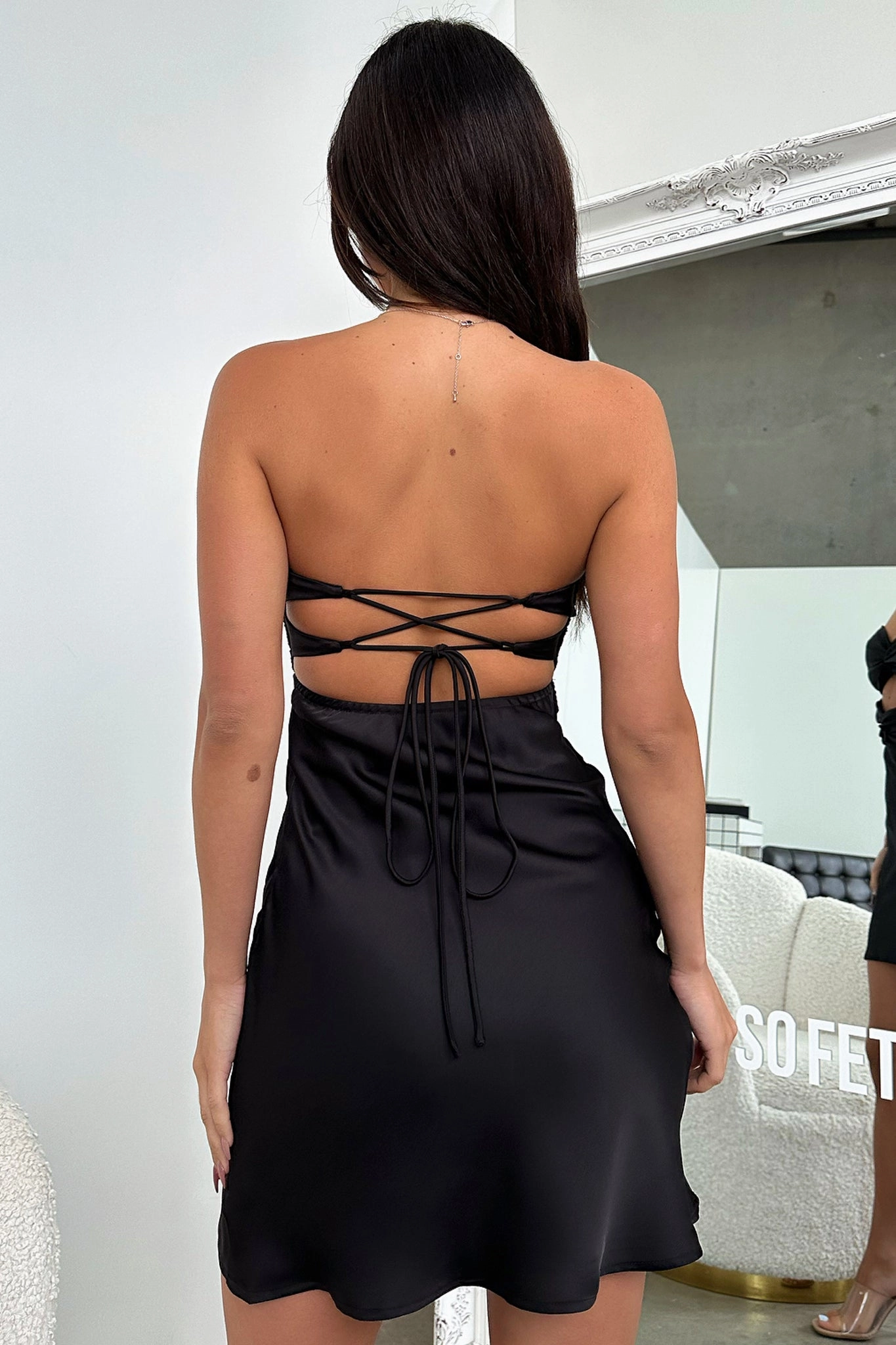 Hope Strapless Mini Dress - Black Asymmetric-Neck Comfy and Relaxed