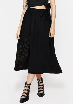 Cressida Moth Embroidered Midi Skirt Relaxed Vibes City Ready