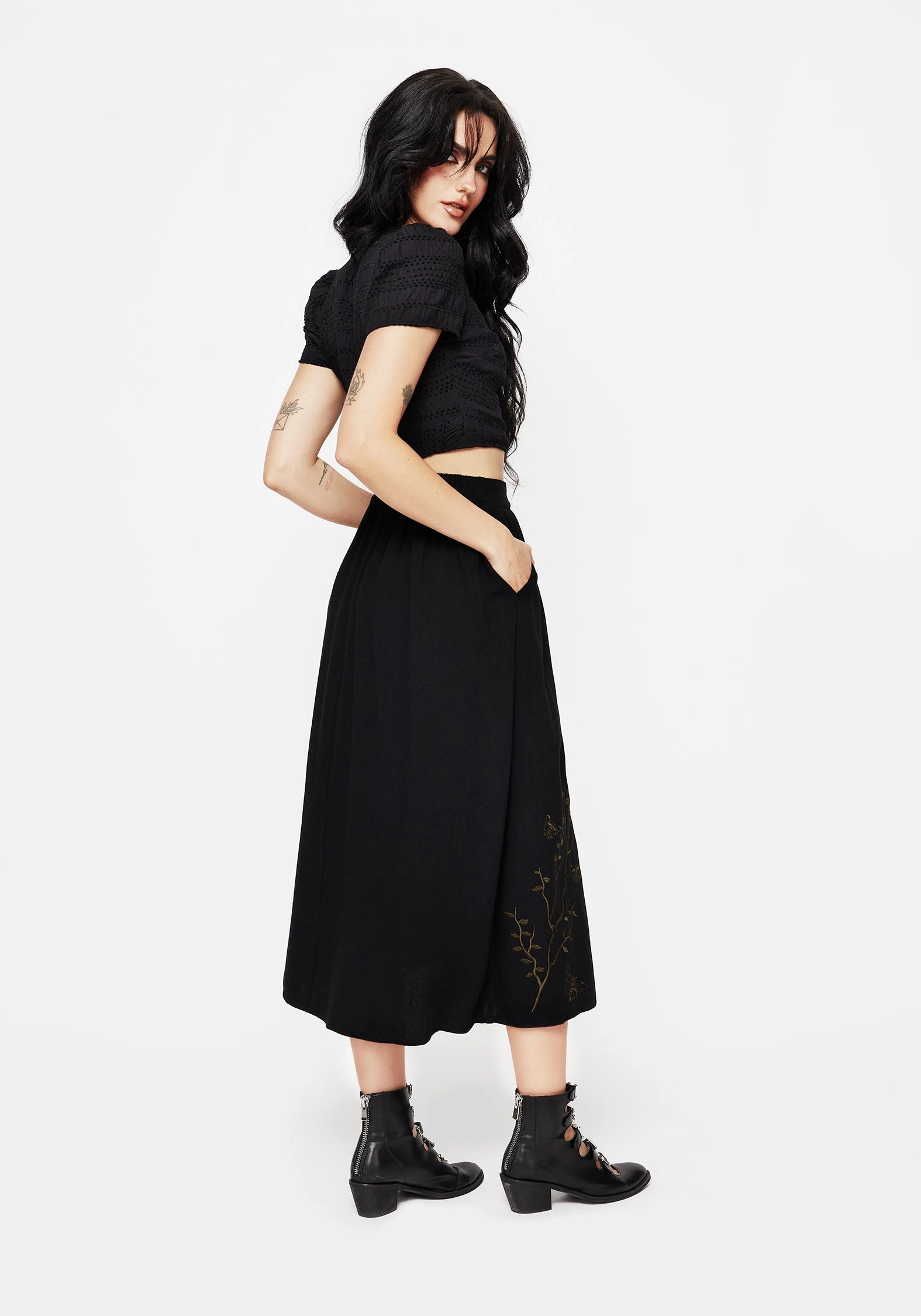 Seamless Design Season To Season Cressida Moth Embroidered Midi Skirt