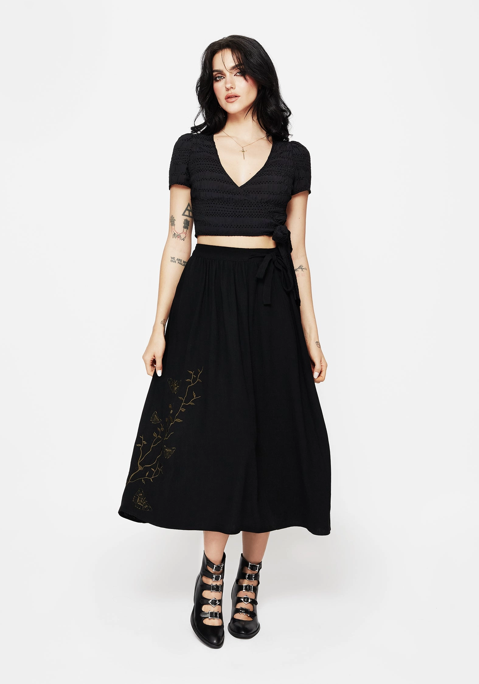 Outfit Diary Seamless Edging Cressida Moth Embroidered Midi Skirt