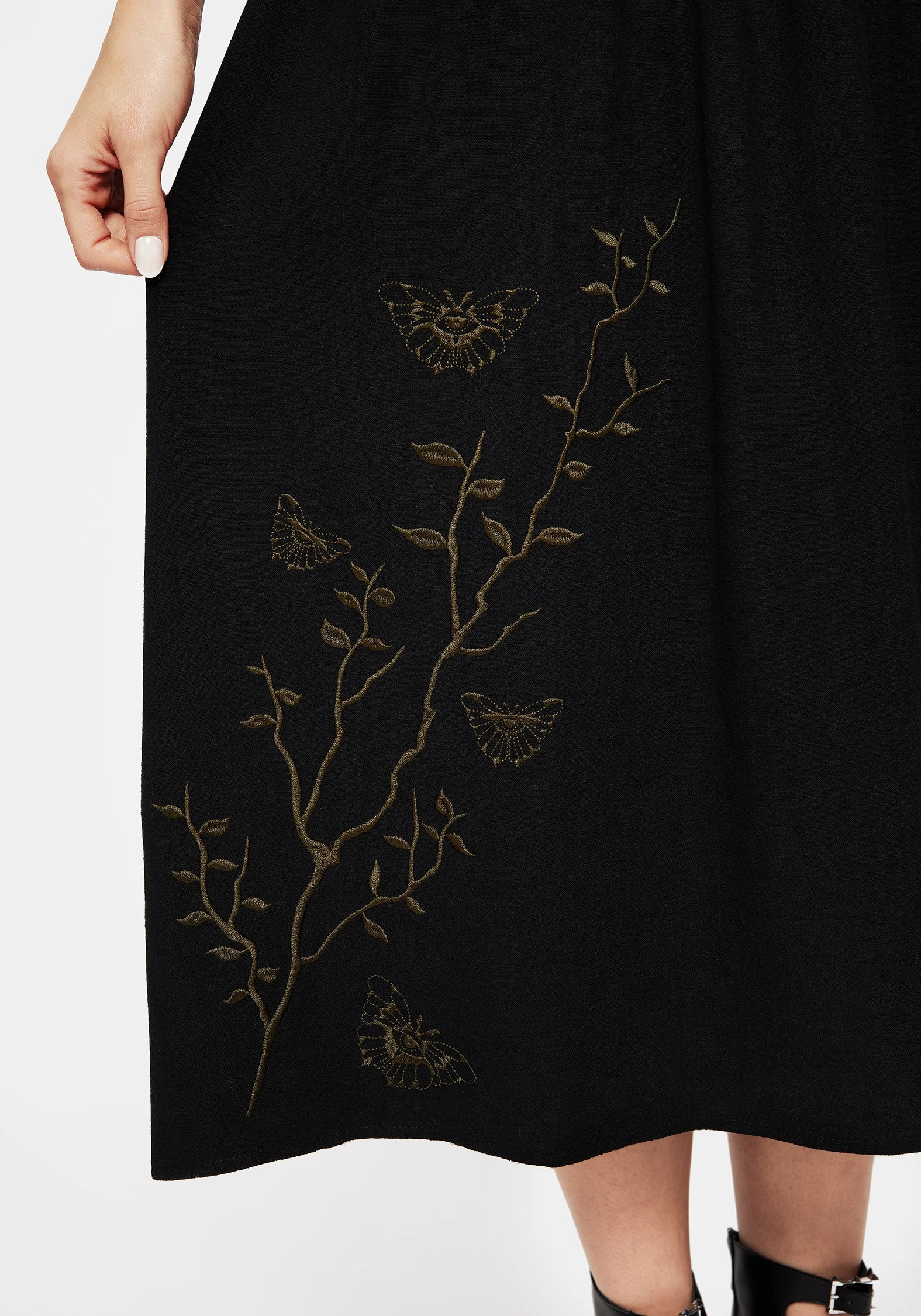 Elegant Look Cressida Moth Embroidered Midi Skirt