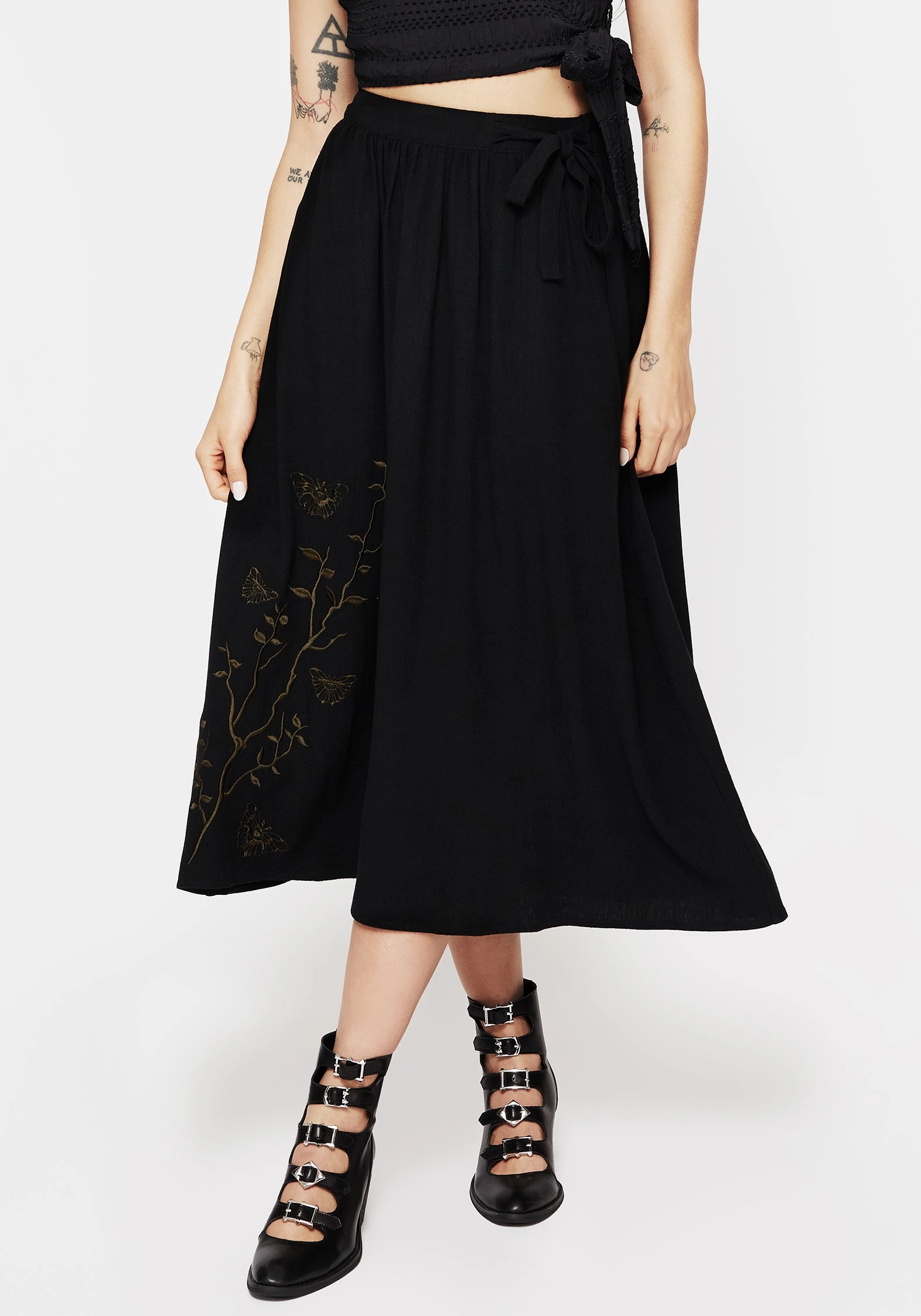 Cressida Moth Embroidered Midi Skirt Relaxed Vibes City Ready
