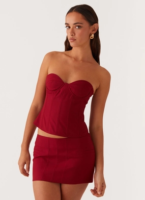 Armelle Micro Mini Skirt - Maroon Texture Focus