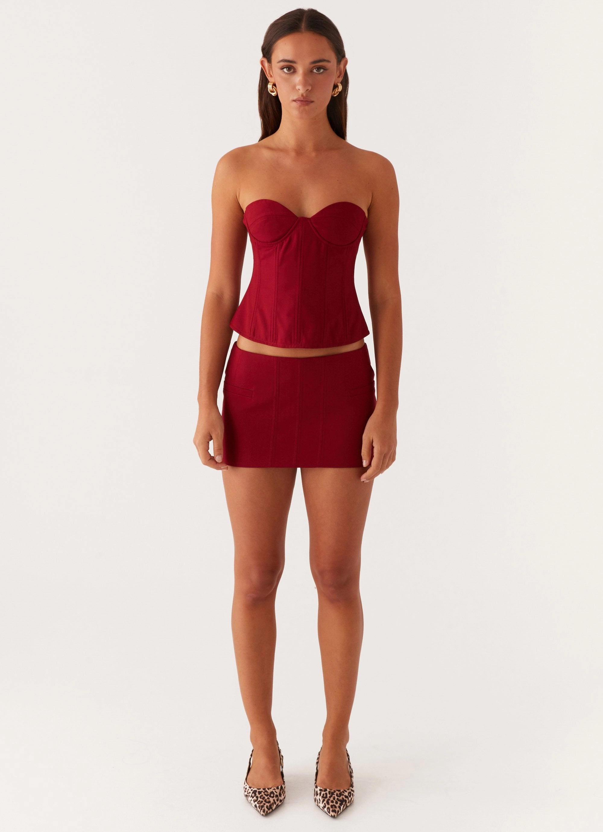 Button Details Armelle Micro Mini Skirt - Maroon