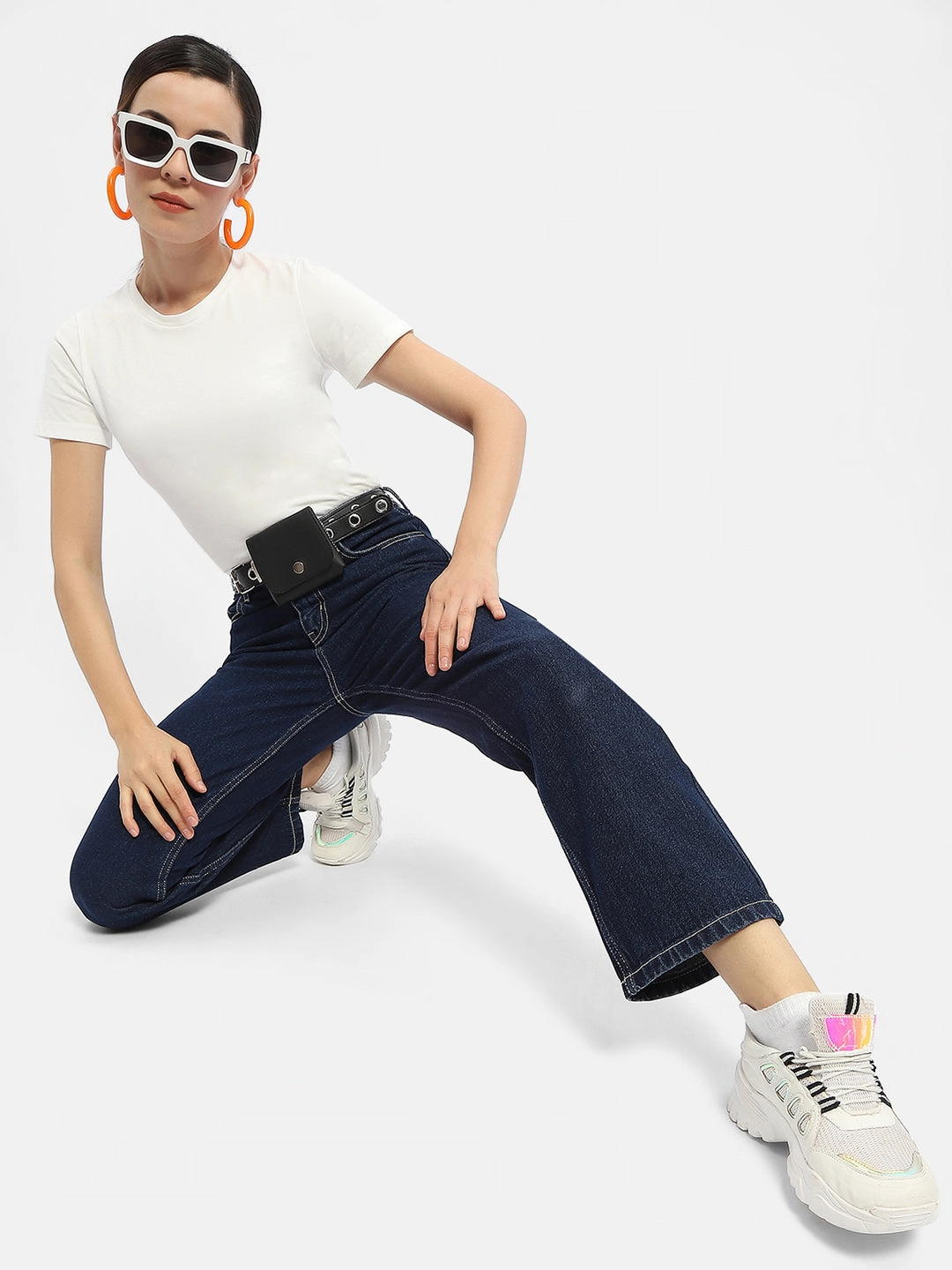 Modern Minimalist Rainy Day Madame Solid Blue Straight Jeans
