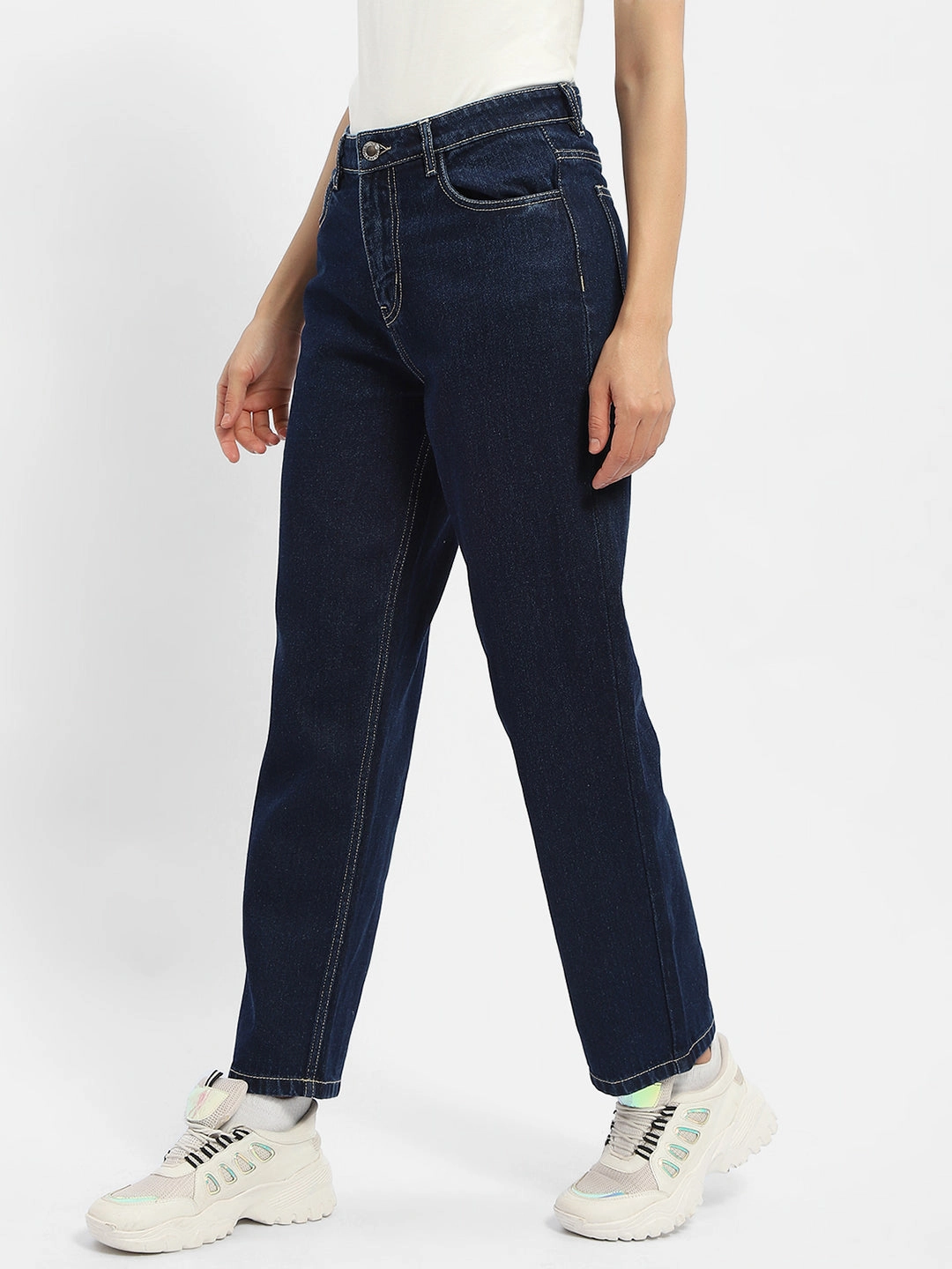 Premium Outdoor Enthusiast Madame Solid Blue Straight Jeans