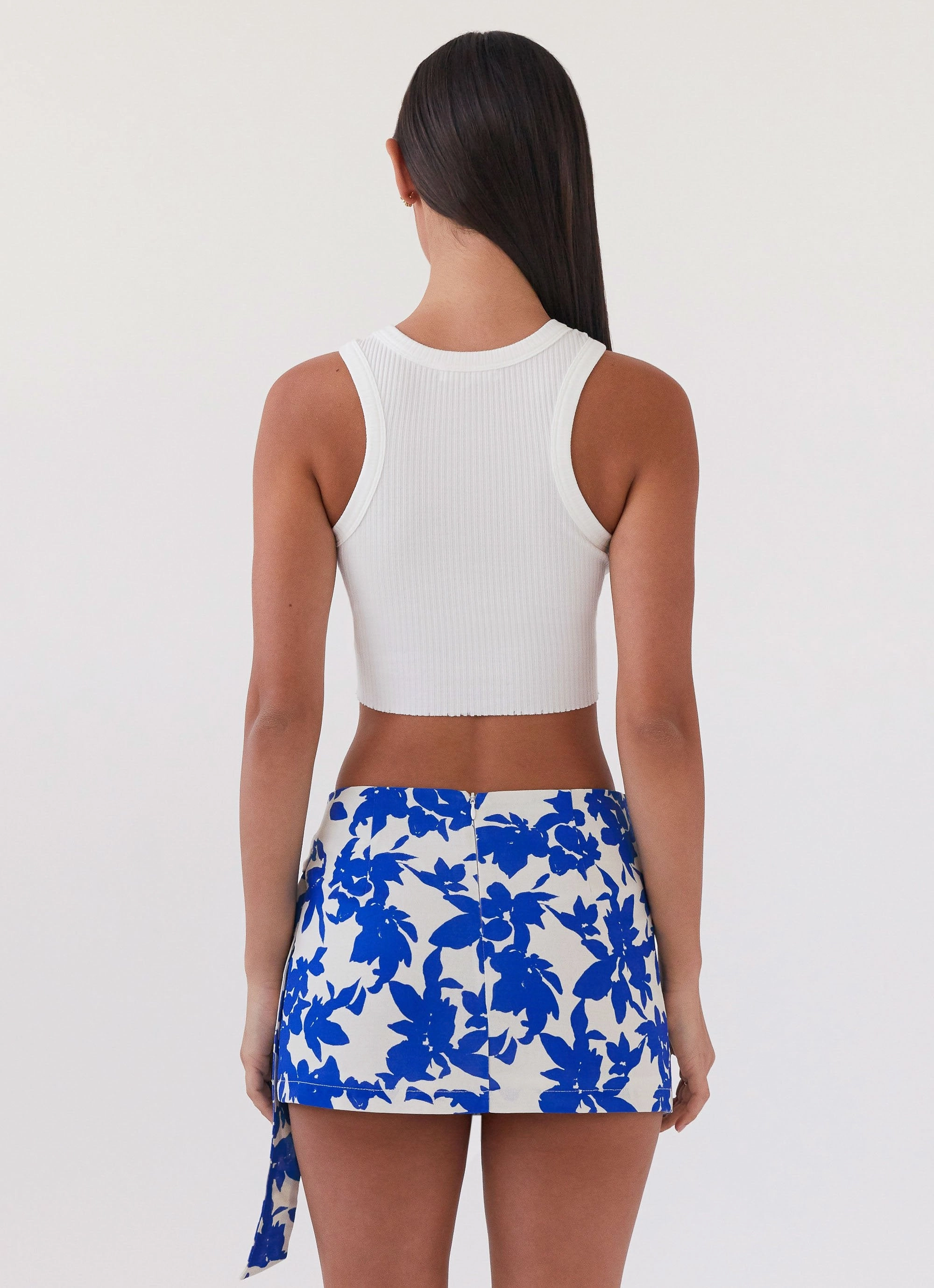 Steal Away Linen Wrap Skirt - Blue Floral Back Slit Chill Feel