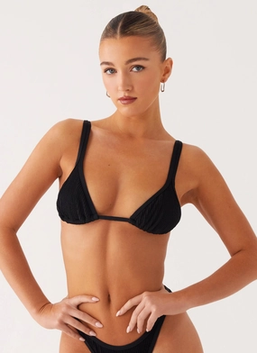 Croatia Bikini Top - Black Drawstring-Closure