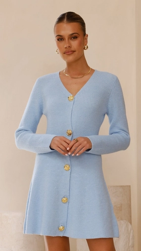 Catarina Long Sleeve Mini Dress - Blue All-season Beaded-Edge