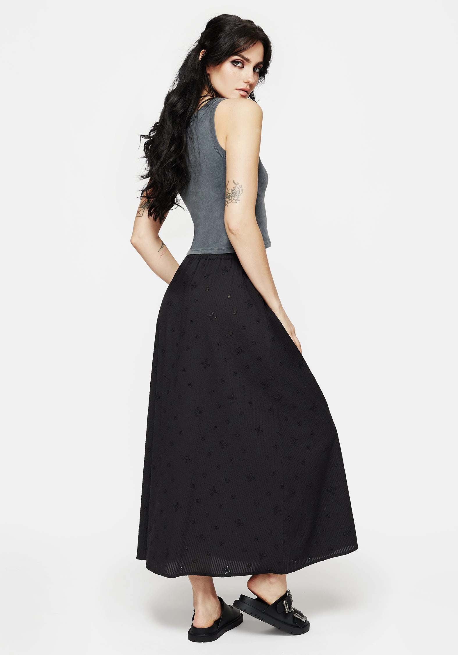 Crux Broderie Midaxi Skirt Fold Over Detail