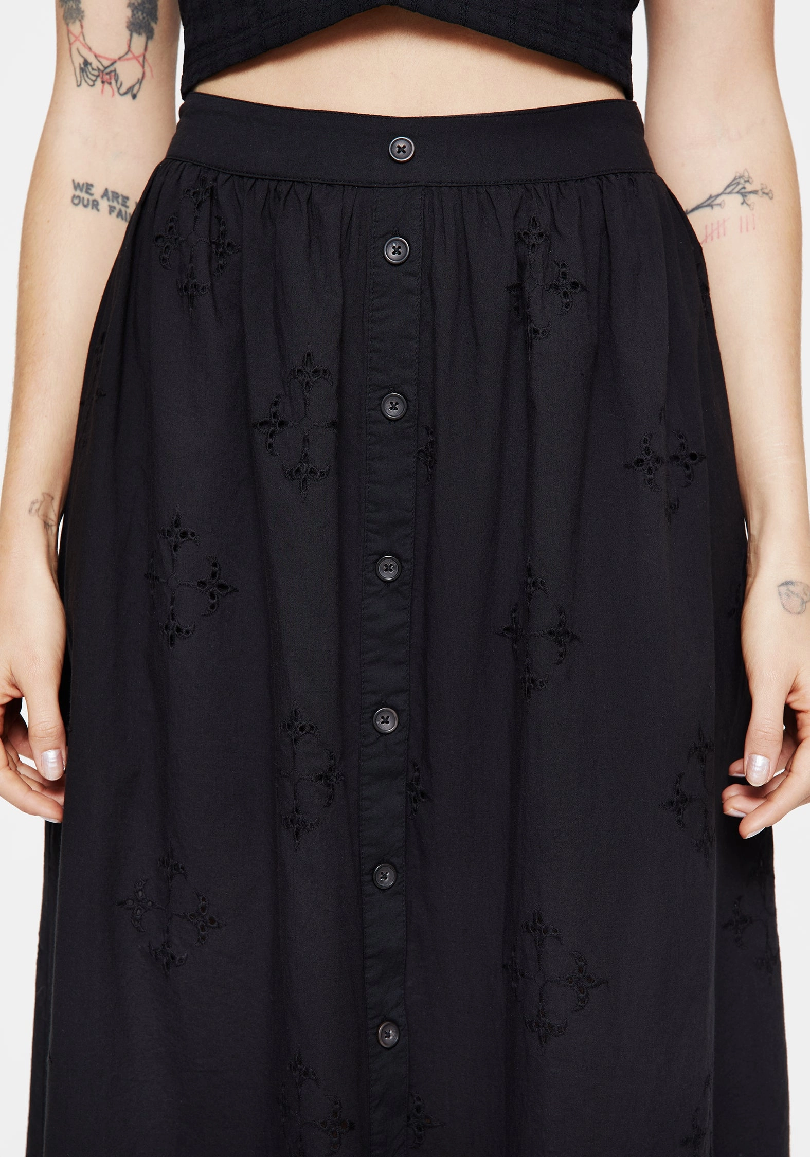 Crux Broiderie Cotton Button Up Midi Skirt Neat Style