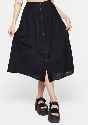 Crux Broiderie Cotton Button Up Midi Skirt Cotton Rich