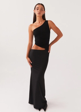 Seranella One Shoulder Maxi Dress - Black Elegant Touch EcoFriendlyDye