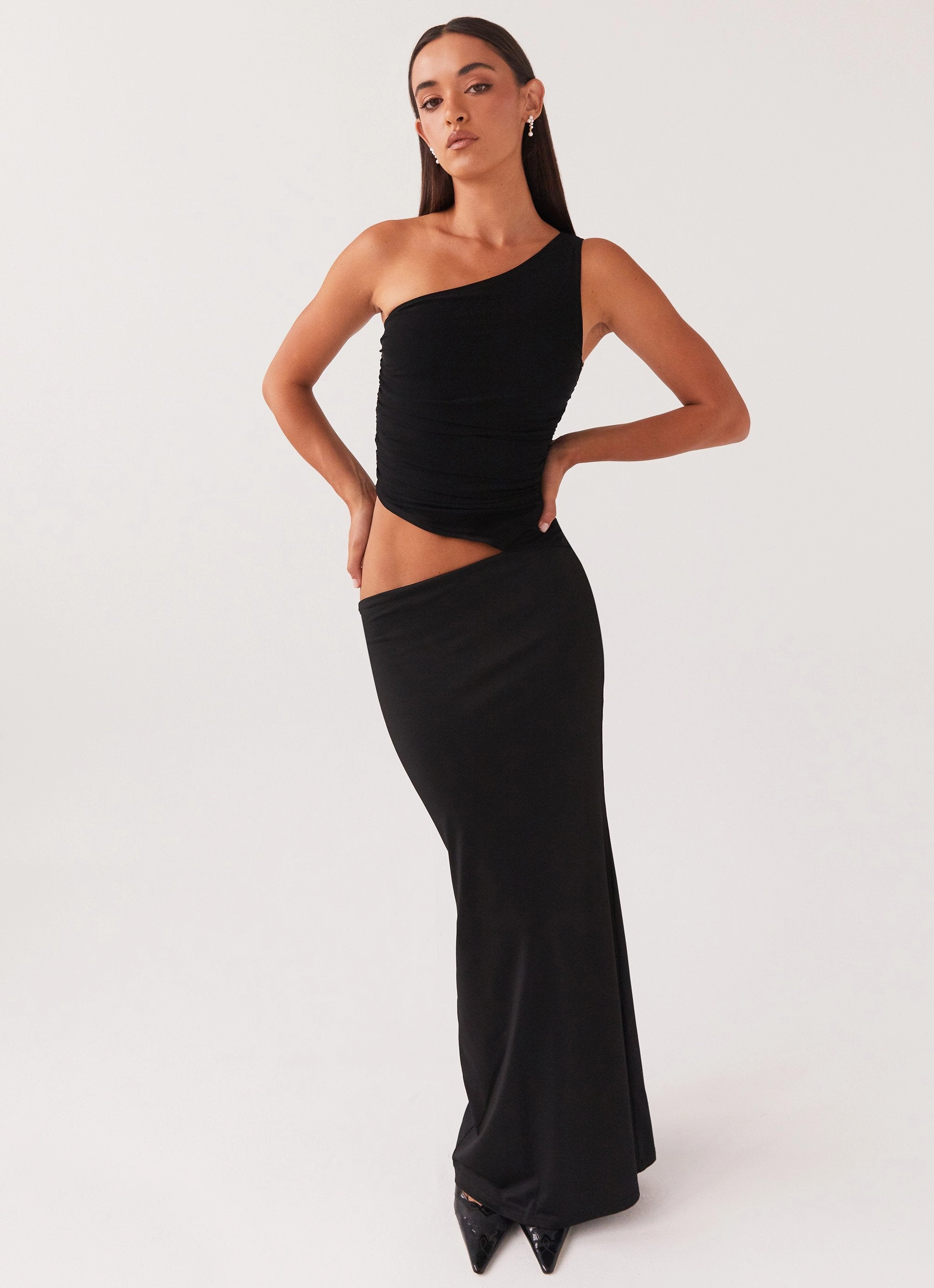Seranella One Shoulder Maxi Dress - Black Clear Blush