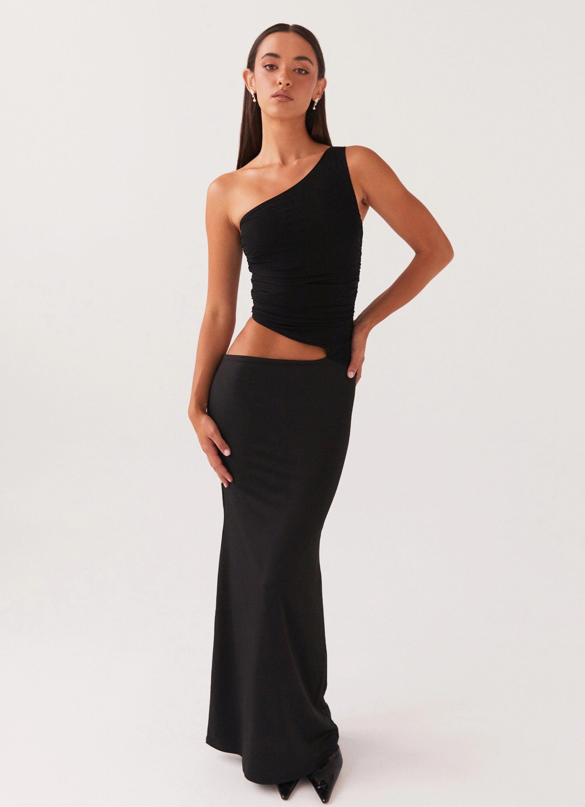 Seranella One Shoulder Maxi Dress - Black Elegant Touch EcoFriendlyDye