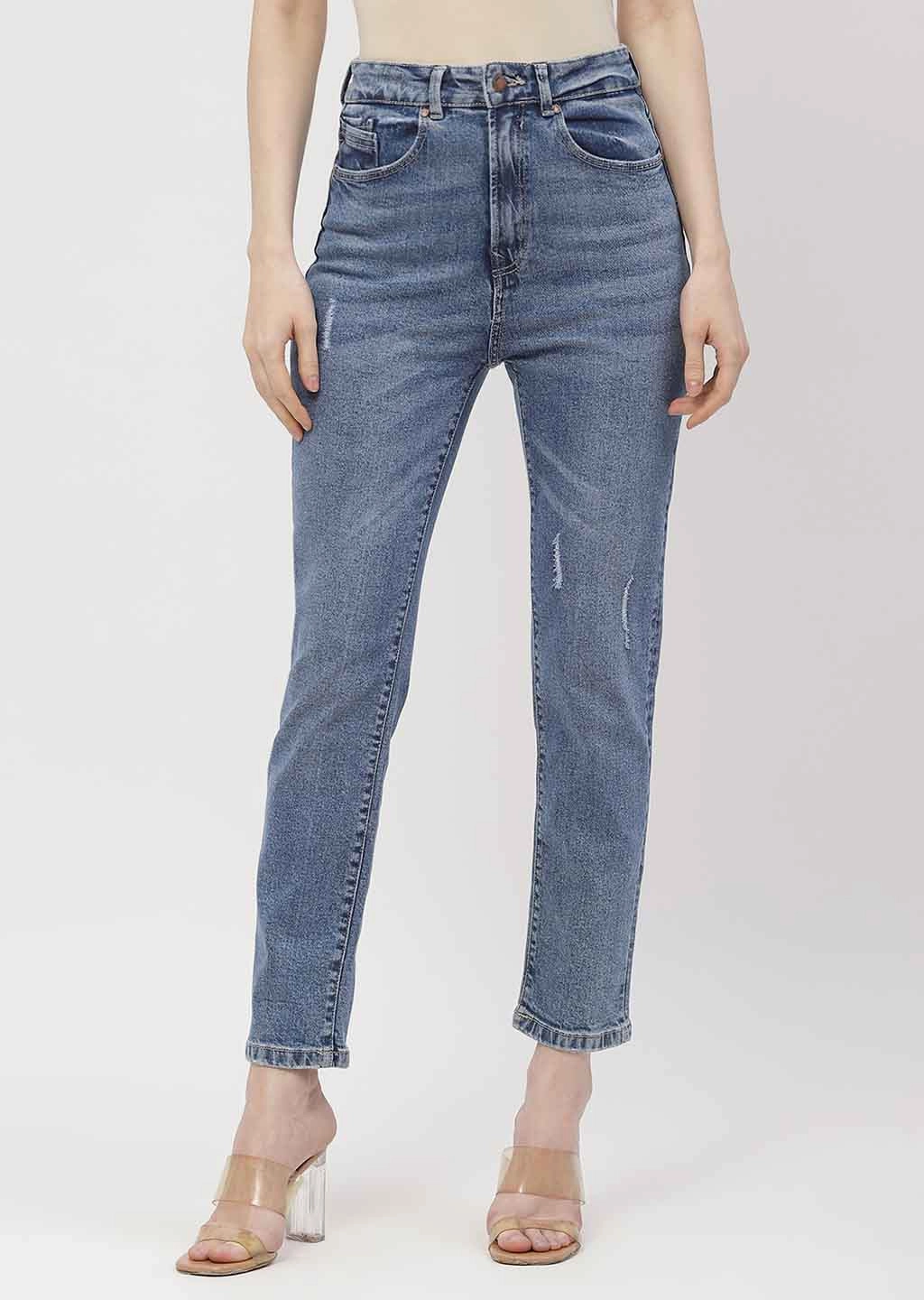 Madame Light Distressed Mid Blue Slim Fit Jeans Practical Comfort