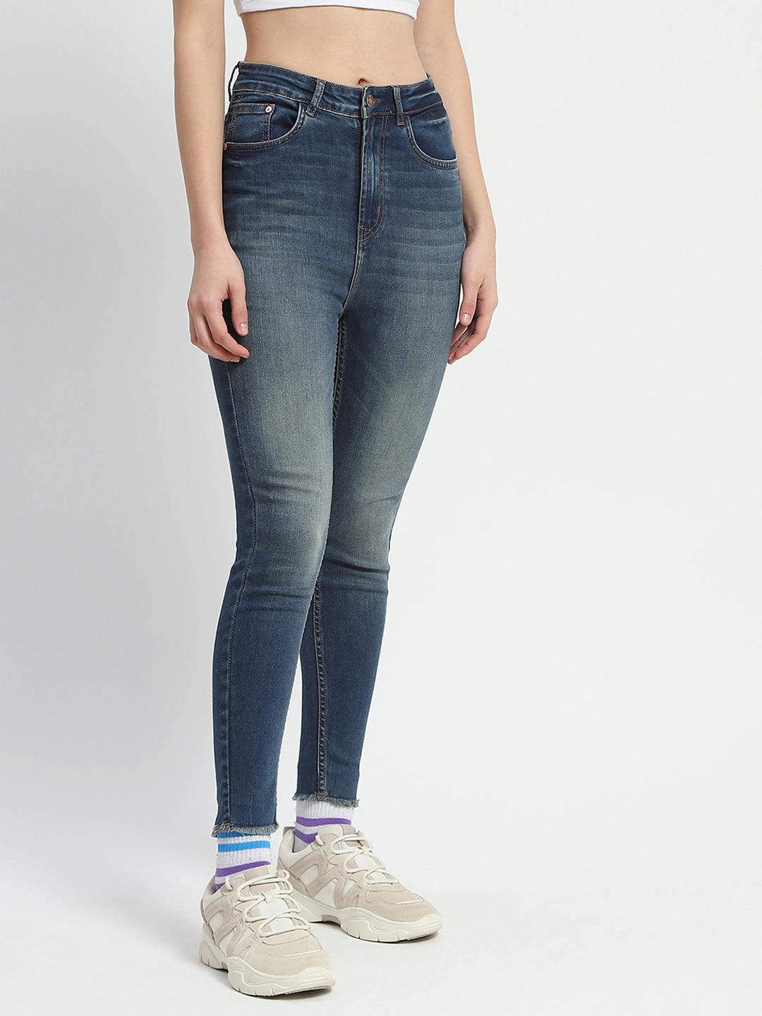 Madame Whiskered Stone Wash Green Tinted Cotton Denim Weekend Warrior Luxury Athlete Fit