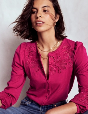 Cutwork Detail Jersey Top-Vibrant Pink Adaptive Fit Technology