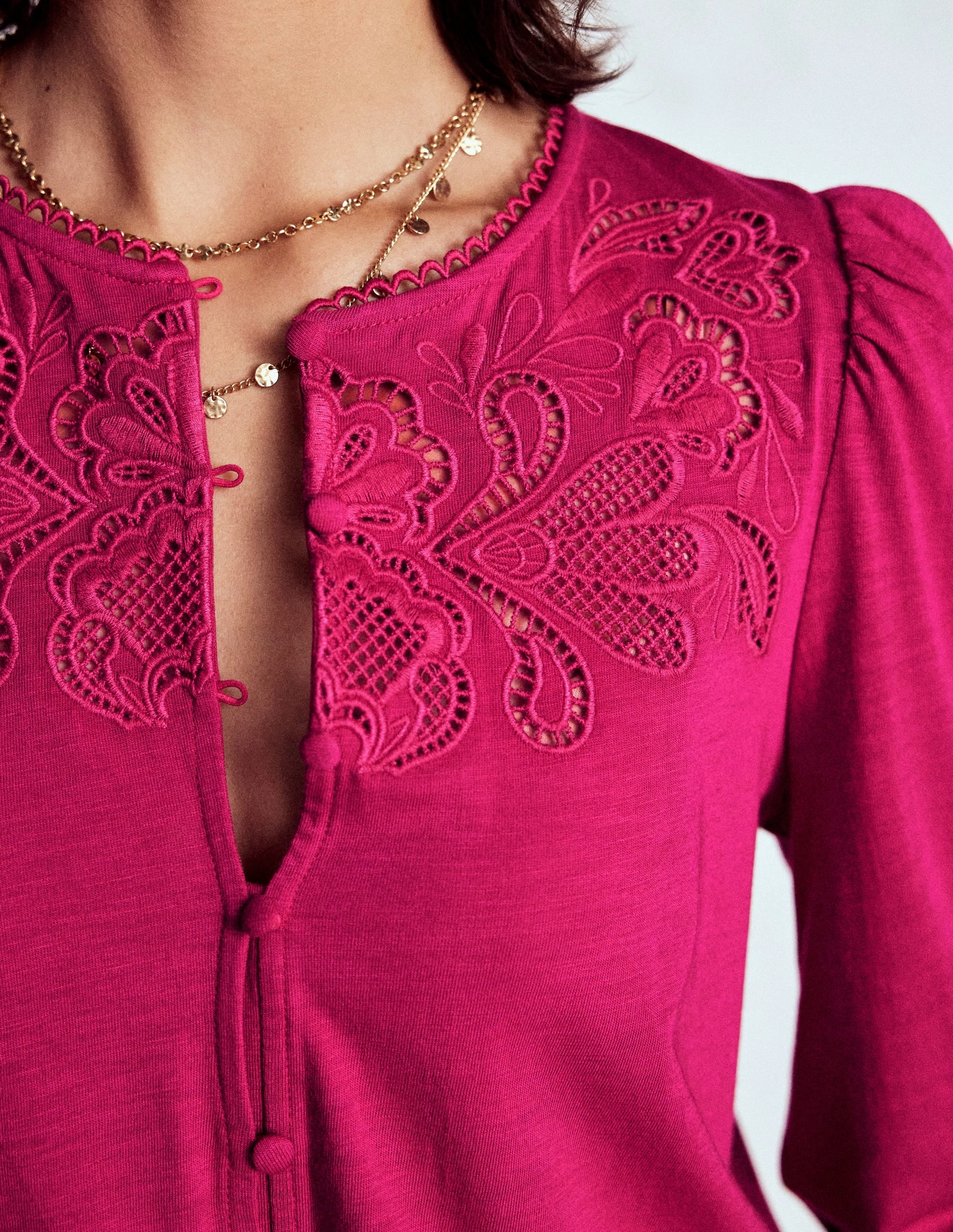Elegant Cardigan Thermochromic Color Shift Tech Cutwork Detail Jersey Top-Vibrant Pink