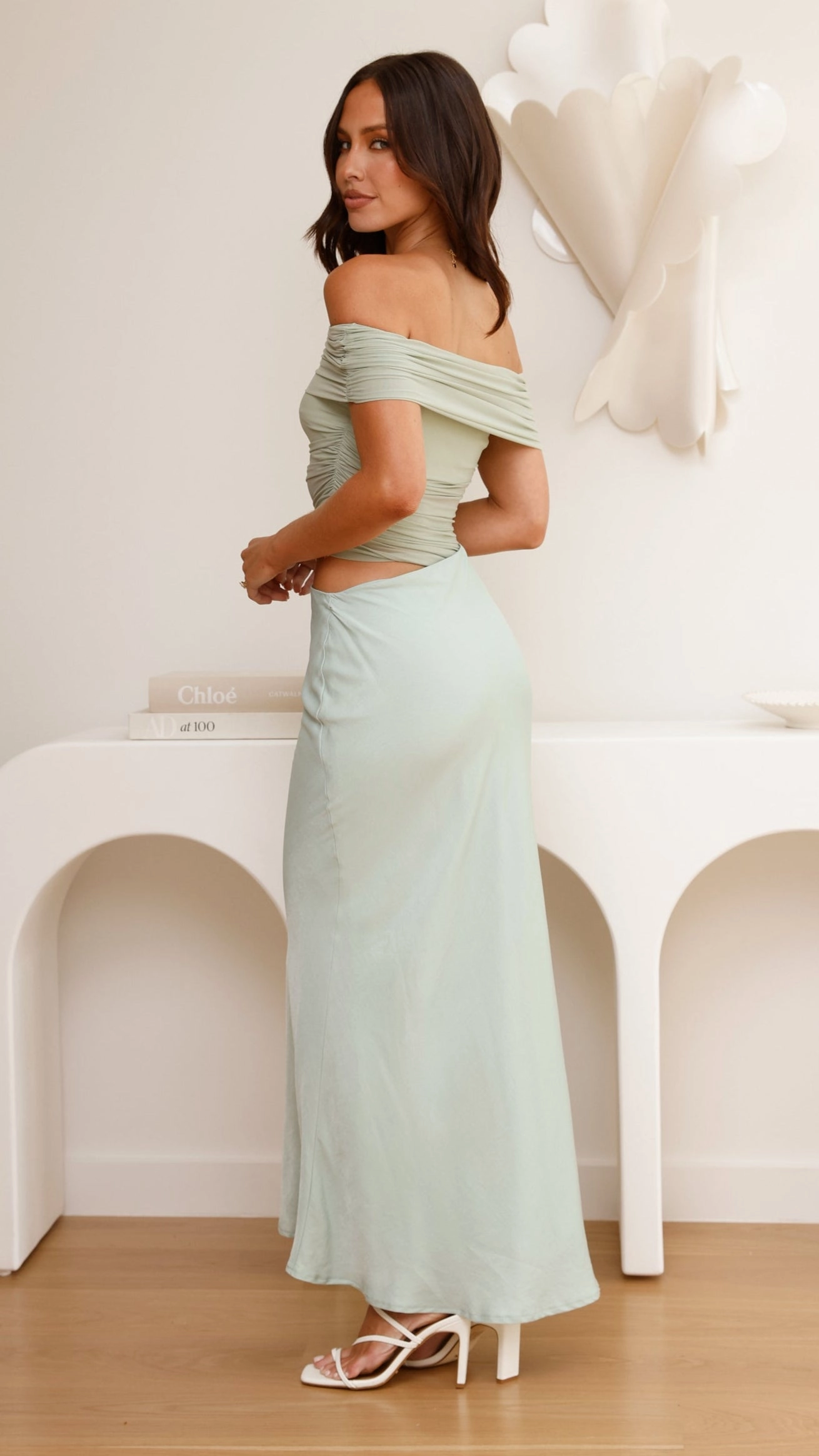 Daena Off Shoulder Maxi Dress - Sage Smile Soft