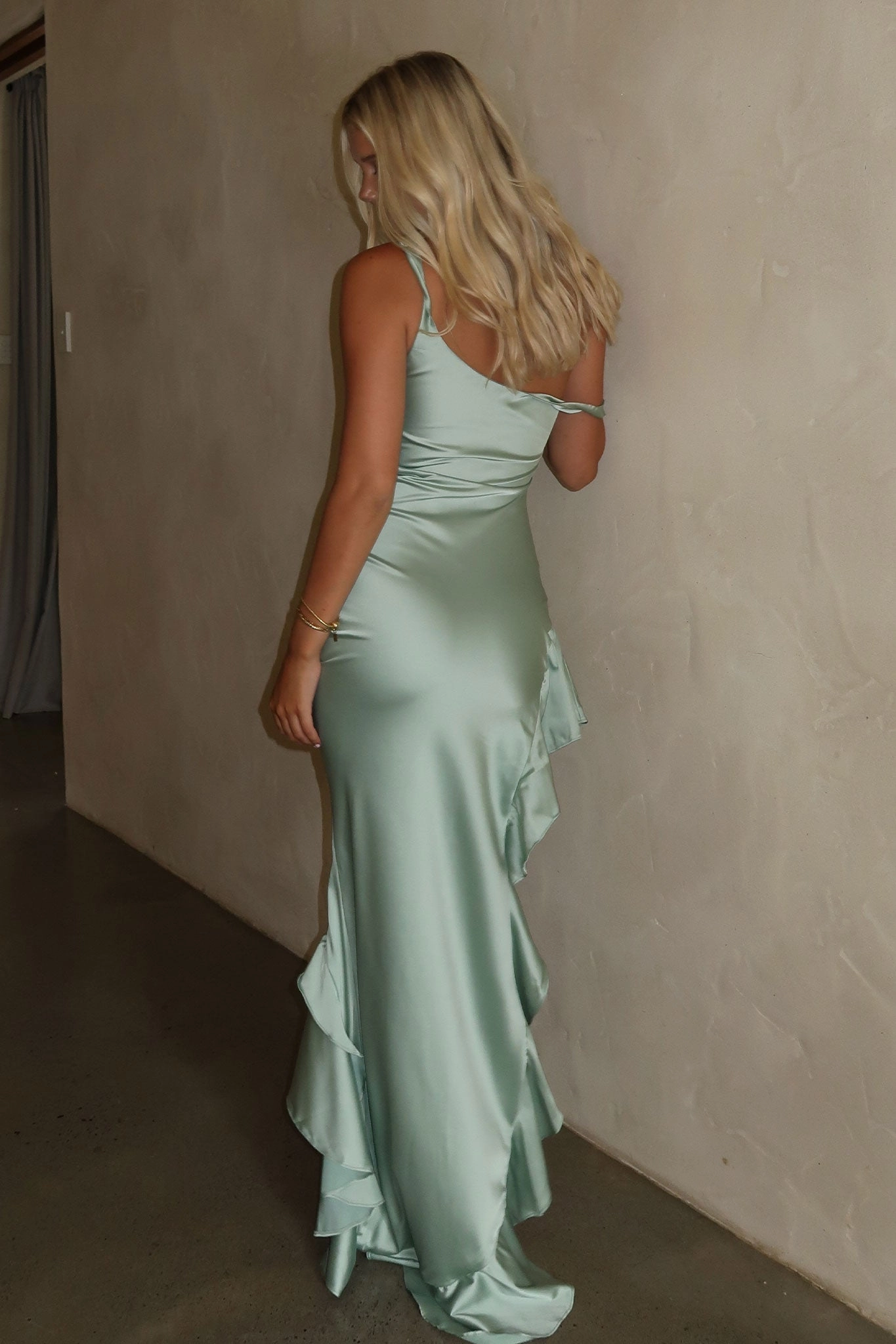 Daenerys Off Shoulder Satin Maxi Dress - Sage Family Vibe