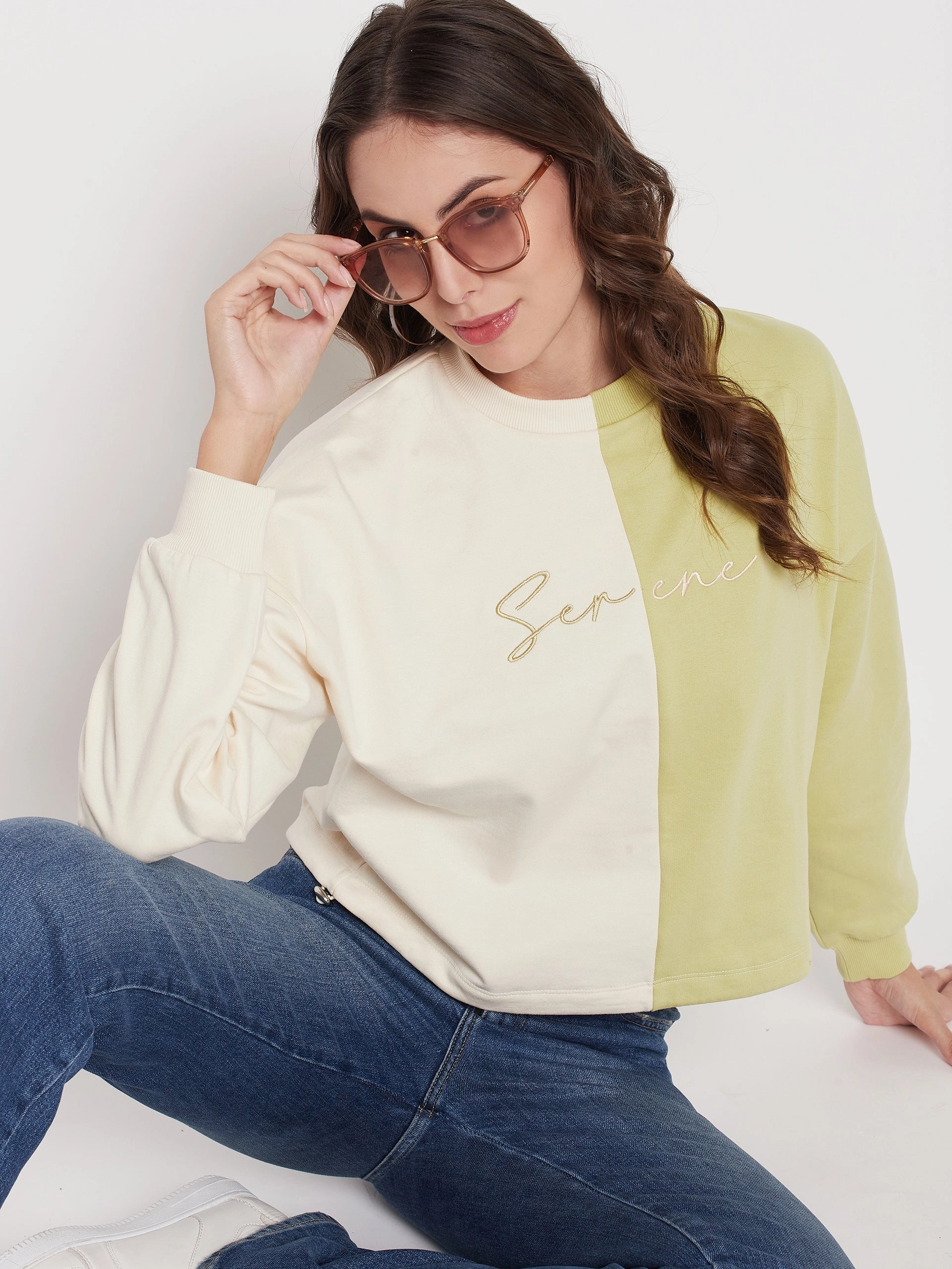 Madame Lime Green Color Block Sweatshirt Short Sleeve camping suitable