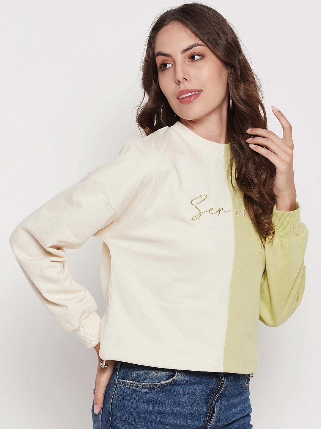 Madame Lime Green Color Block Sweatshirt windproof Cold Weather Look