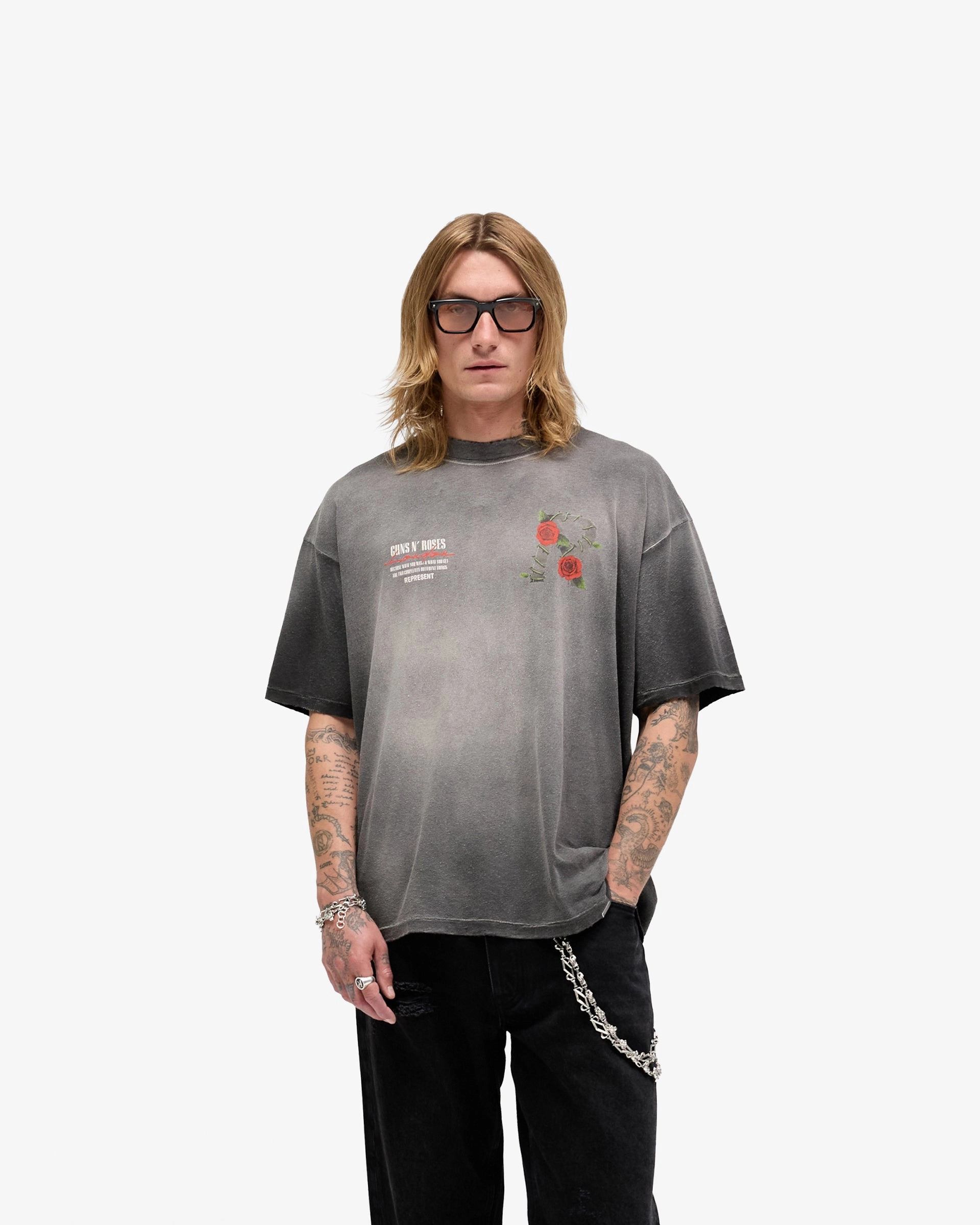 Represent X Guns N' Roses Tour T-Shirt - Stained Black Comfy Design Wear