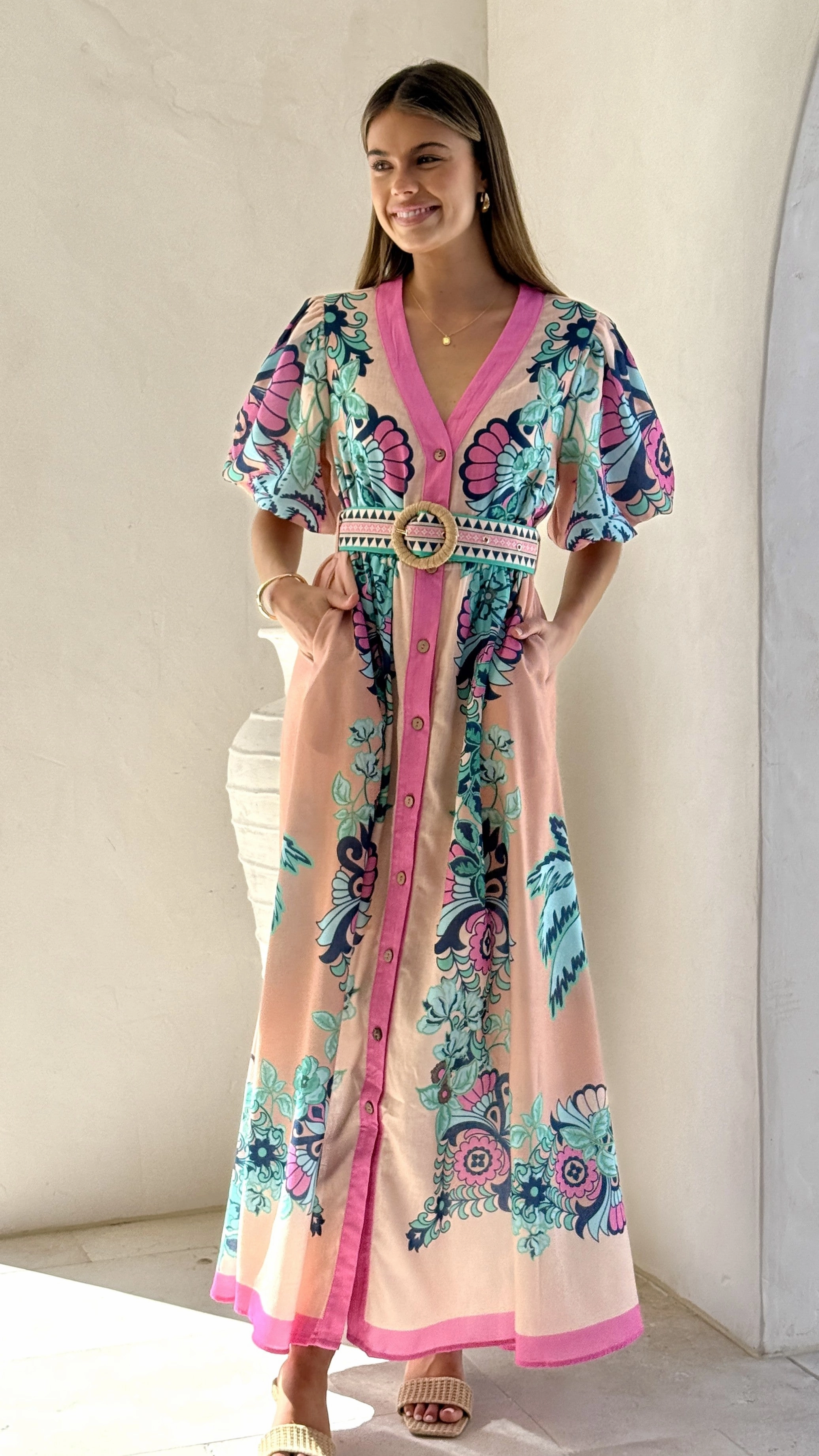 Dali Maxi Dress - Island Bloom Pink Elegant Fabric