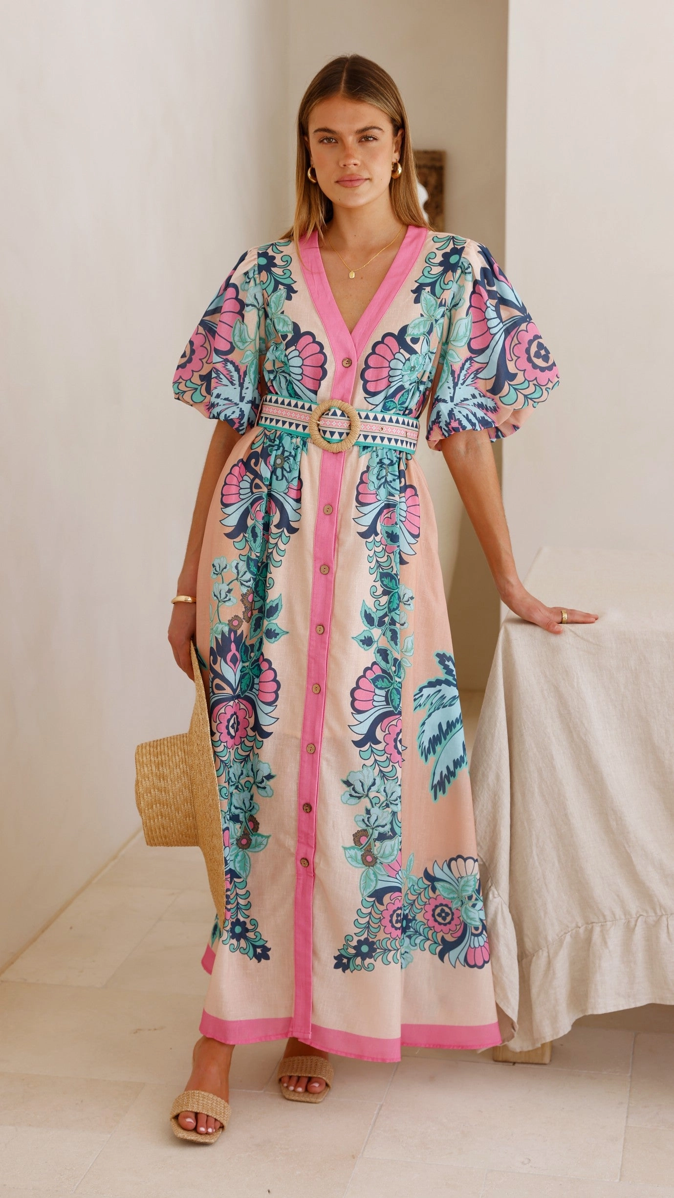 Dali Maxi Dress - Island Bloom Pink Casual Waist Polished Mood