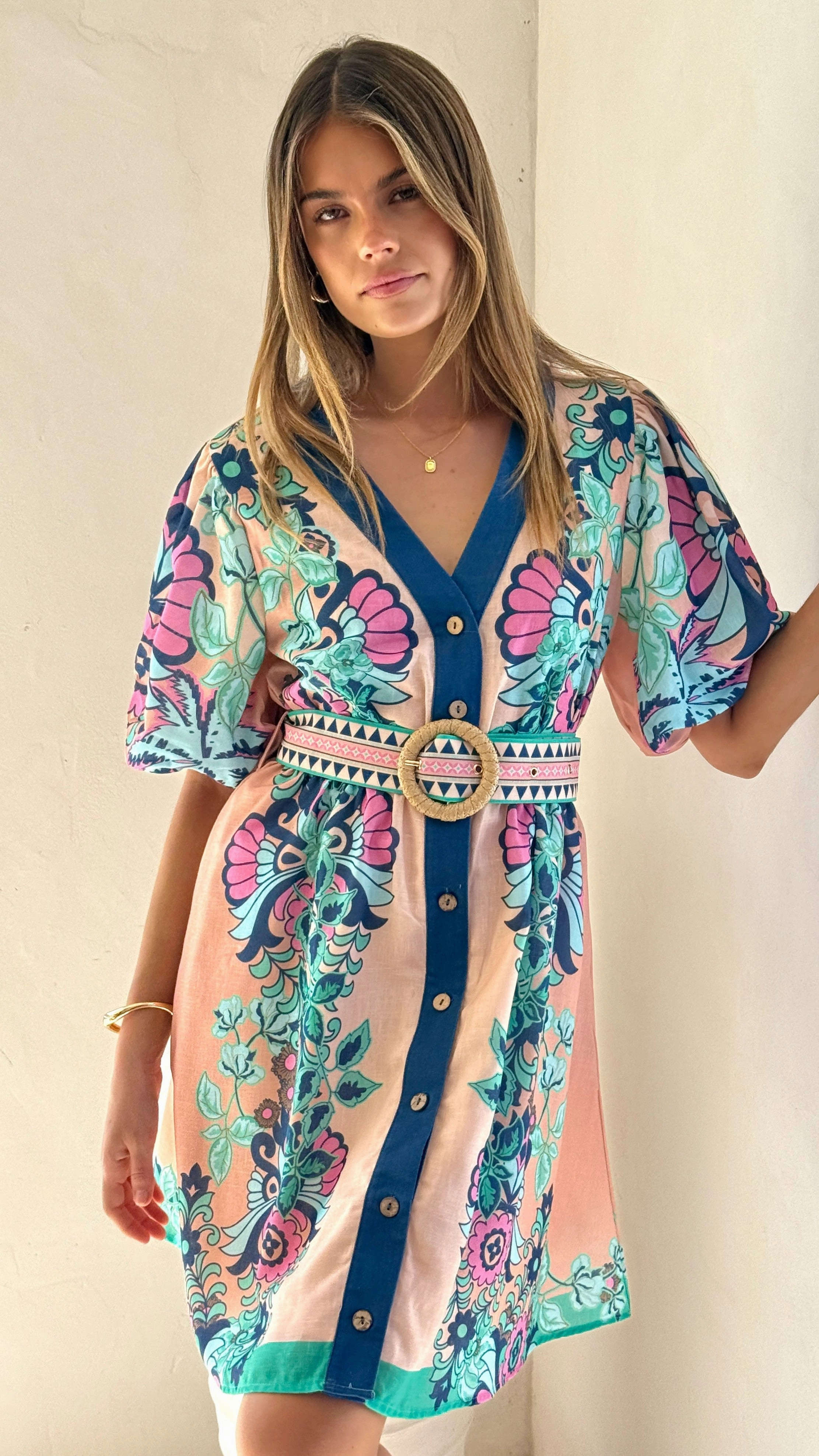 Dali Mini Dress - Island Bloom Pink Fitted Style
